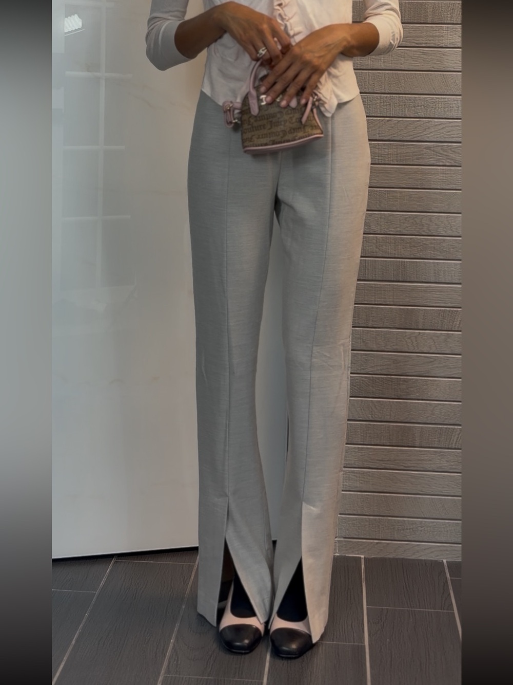 Zara Light Gray Split-Front Boot Cut Trousers